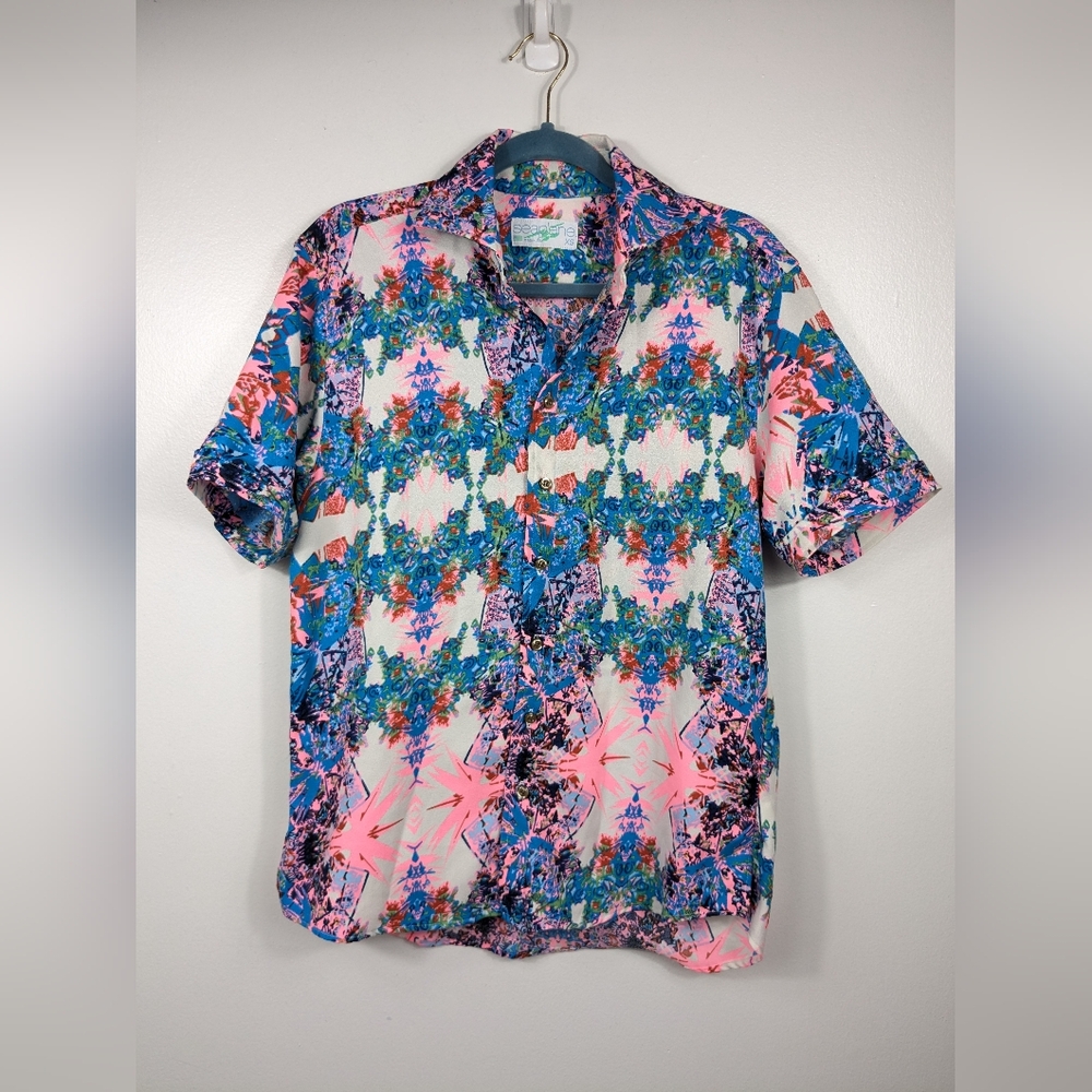 Seaplane Shirt Mens Size XS Geometric Psychedelic All Over Print Button Front